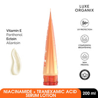 LUXE ORGANIX Niacinamide + Tranexamic Acid Youthful Glow Whitening Serum Lotion SPF 50 PA++++ 200ML