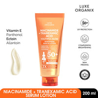 LUXE ORGANIX Niacinamide + Tranexamic Acid Youthful Glow Whitening Serum Lotion SPF 50 PA++++ 200ML